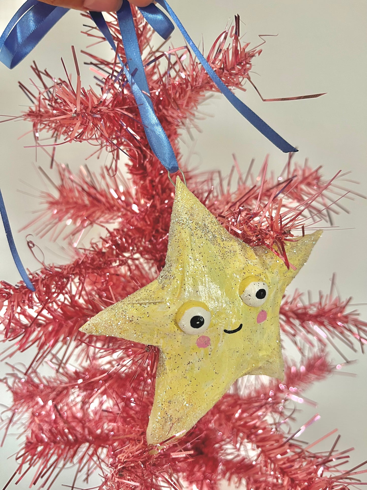 Yellow Star - Paper Mache Ornament