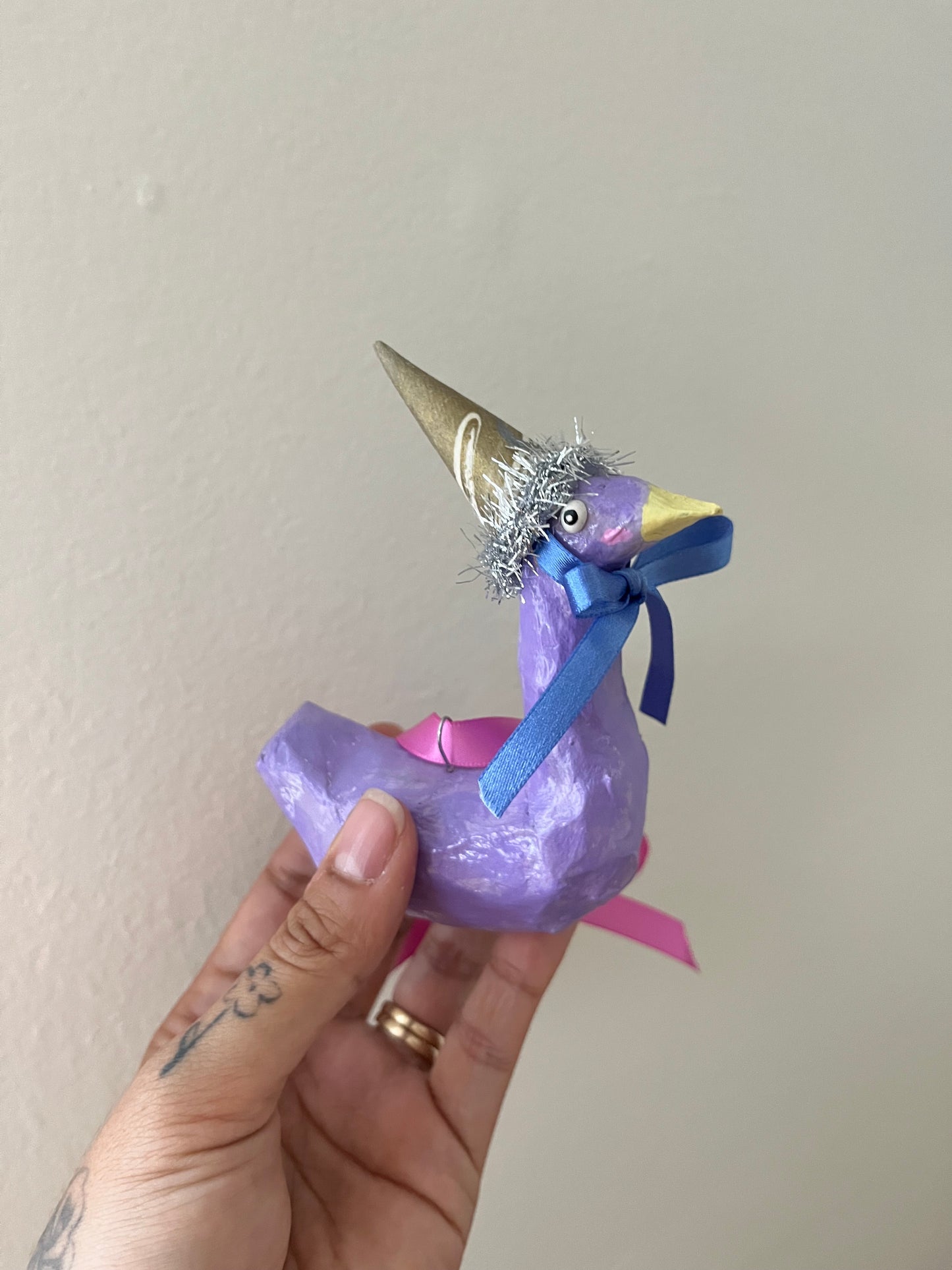 Dreamy Duck Paper Mache Ornament