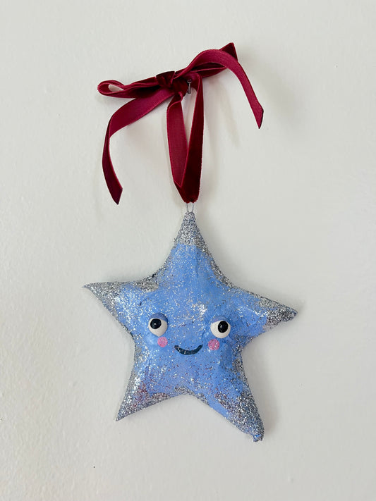 Blue Star - Paper Mache Ornament