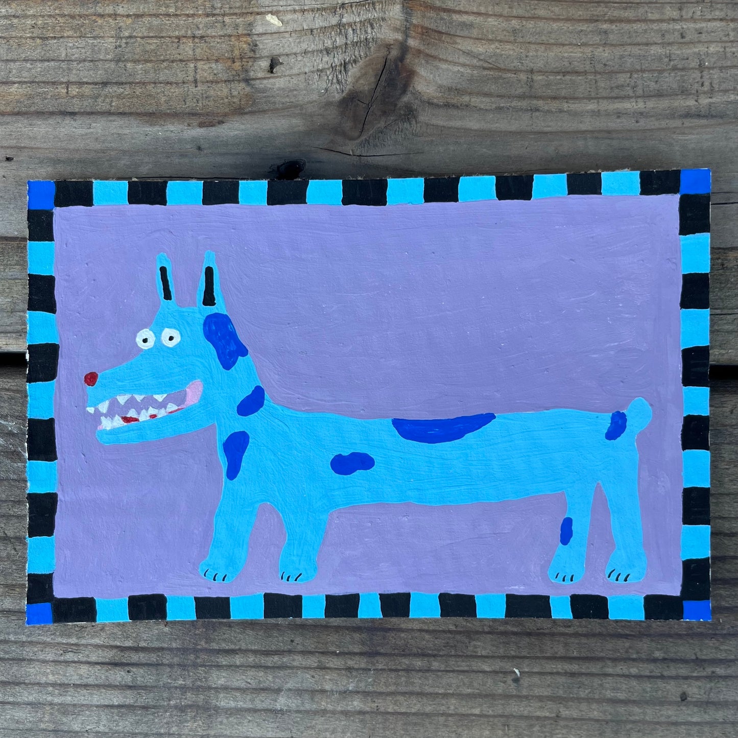 Checkered Blue Dog Pocket Painting