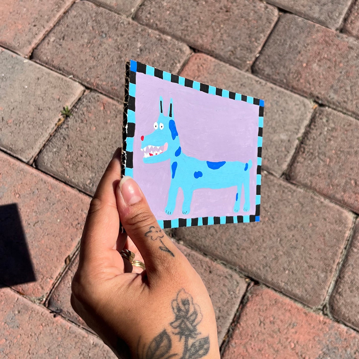 Checkered Blue Dog Pocket Painting