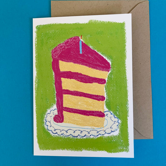 Slice of Pink Cake Celebration Birthday Card