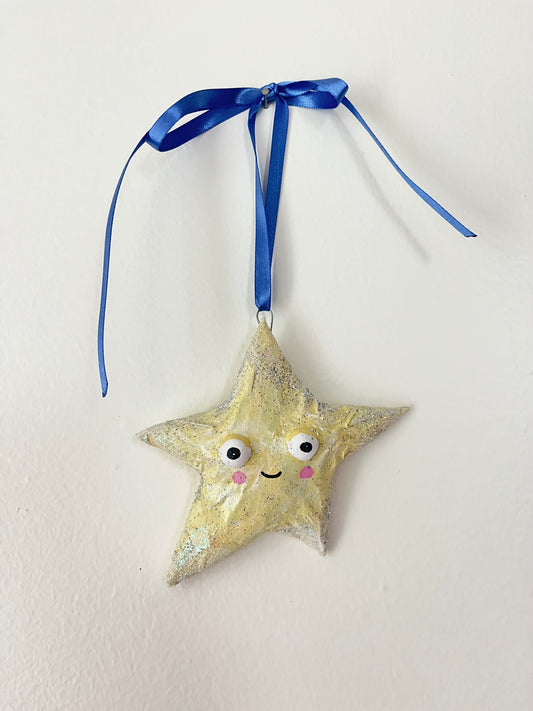 Yellow Star - Paper Mache Ornament
